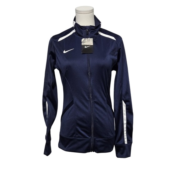 Nike Jacket Womens XS Navy Track Training Full Zip Swoosh White Stripe 598585 - Picture 1 of 13